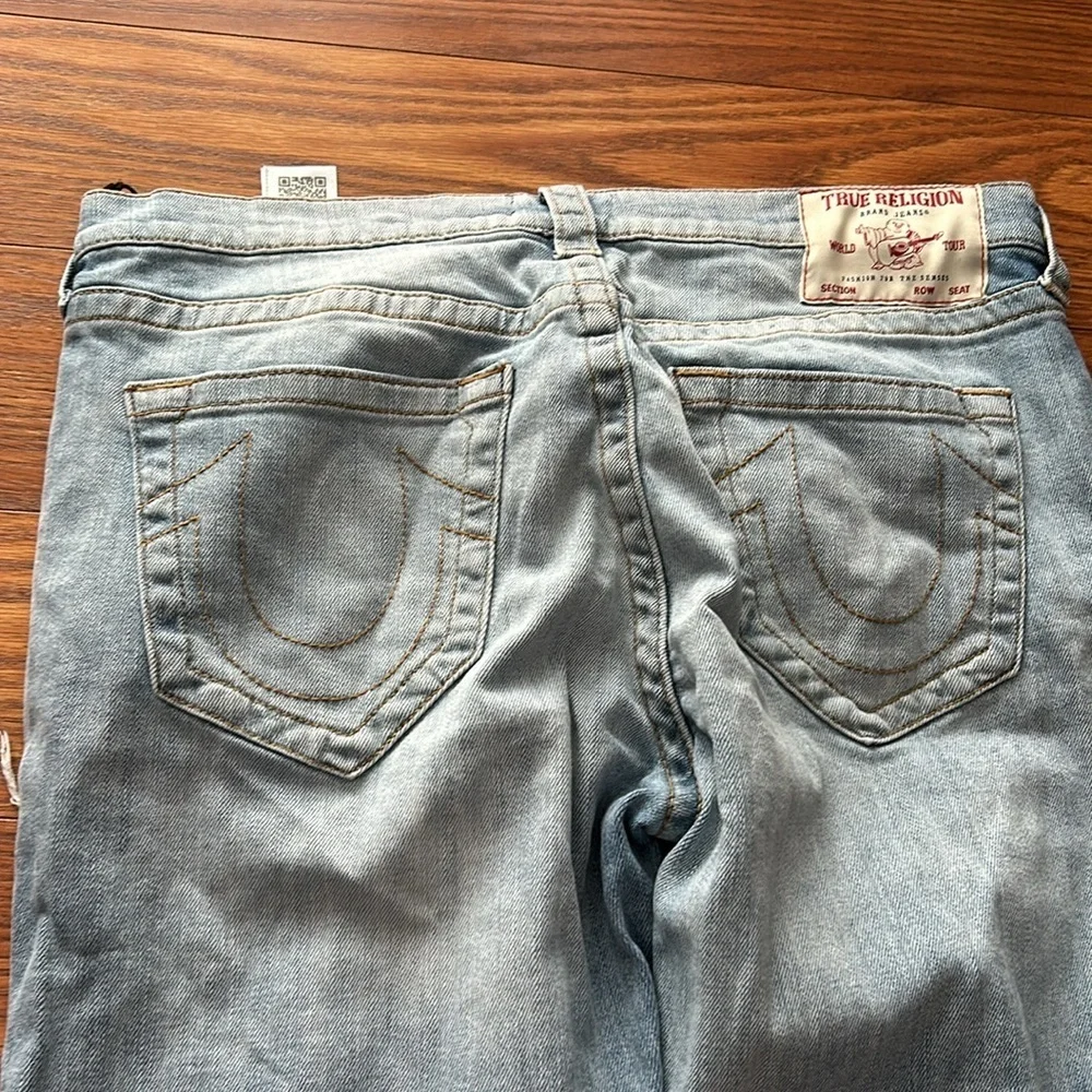 NWOT True Religion Men's 34 Matt Ultra Skinny Moto Distressed‎ Light Wash Jeans